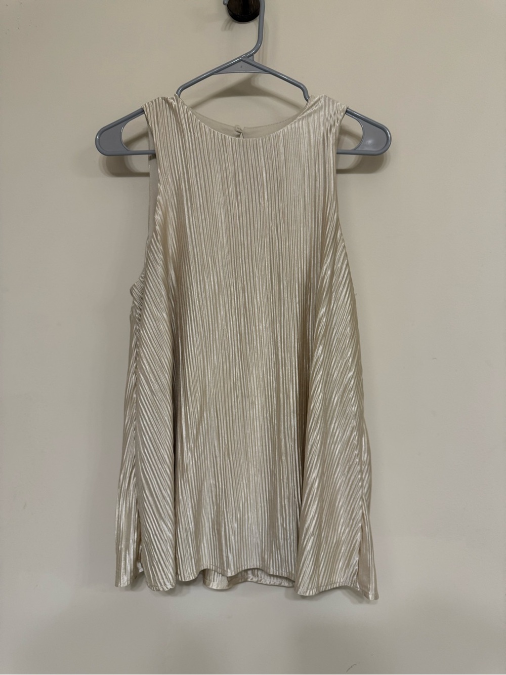 a new day Metallic Pleated Cream Tank Top